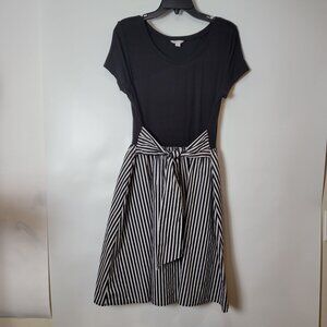 Cato Black & White Striped Belted Dress
